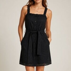 THE SHIRT Rochelle Behrens Eyelet Dress Small Black Cottagecore Boho Summer Mini